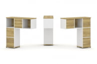 Надставка на стол низкая двухсторонняя + задняя стенка (5 шт.) + блок с 2-мя ящиками (2 шт.) CONCEPT CN.DNN-003 Дуб Винченцо Белый бриллиант Белый металл_2