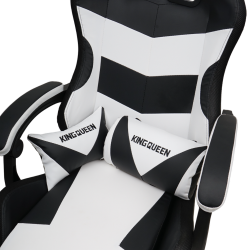 Кресло 908 KINGQUEEN цвет черный/белый с массажем и подсветкой 908-black-white-mass
