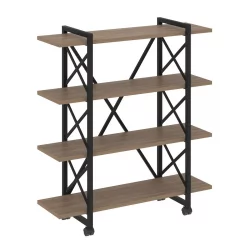 Стеллаж на колесных опорах - 4 полки LOFT  VR.L-MST.K-4.8V Металл черный Дуб Аризона