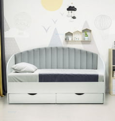 Кровать с продольной мягкой спинкой Софа №12 (800х1600) Дуб Крафт серый Велюр 112