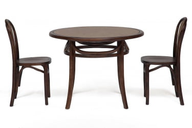 Круглый стол из стекла THONET(mod.T9032-100) дерево береза/стекло, диаметр 100 см, высота 76 см, Темный Орех