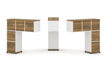 Надставка на стол низкая двухсторонняя + задняя стенка (5 шт.) + распашной фасад (5 шт.) CONCEPT CN.DNN-007 Сандал Янтарный Белый бриллиант Черный металл