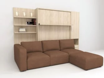 Кровать-трансформер Смарт 1 правый с полкой и пуфом 1600 Ясень шимо темный