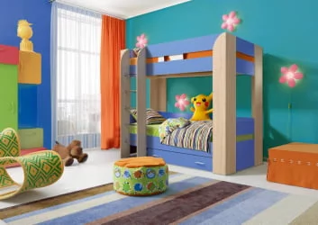 Кровать детская двухъярусная Юниор-6 без ящика Ясень шимо светлый/Ярко-розовый