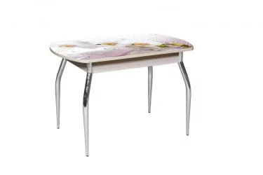 Стол раздвижной 1,45 Грация, СТЕКЛО, опоры изогнутые ХРОМ, Беленый дуб/R008