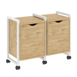 Тумба на колесных опорах наборная. Вариант №2 LOFT VR.L-TN-2.K Металл белый Тиквуд светлый