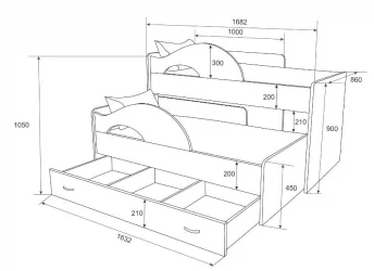 Двухъярусная кровать для детей РАДУГА Без ящика Дуб млечный / Оранжевый