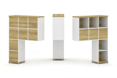 Надставка на стол высокая двухсторонняя + задняя стенка (8 шт.) + распашной фасад (3 шт.) CONCEPT CN.DNV-010 Дуб Винченцо Белый бриллиант Белый металл