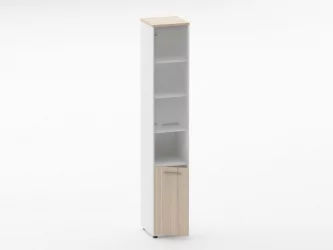 Шкаф 5 узкий верх стеклянная дверь, низ закрытый, с нишей Deka 10.23.18Л Туя/Белый