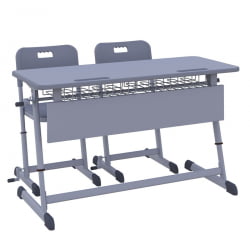Парта двухместная НОМАД В с ручной регулировкой высоты (рост 4-6) Серый/Серый / NOMAD V