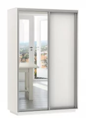 Белый шкаф-купе с зеркалом Экспресс Дуо Медиум 1400х2400h Белый снег