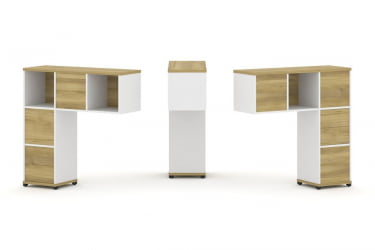 Надставка на стол низкая двухсторонняя + задняя стенка (5 шт.) + блок с 2-мя ящиками (2 шт.) CONCEPT CN.DNN-003 Дуб Винченцо Белый бриллиант Черный металл