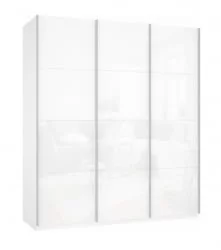 Шкаф-купе трехдверный Прайм 1800 Белое стекло/Белое стекло/Белое стекло Белый снег