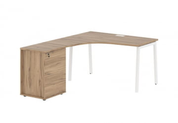 Стол эргономичный с тумбой (левый) EDIS ELCET 1318 L Дуб Денвер светлый Белый