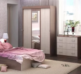 Шкаф с зеркалом Басса ШКК 551 (ясень шимо темный/светлый)