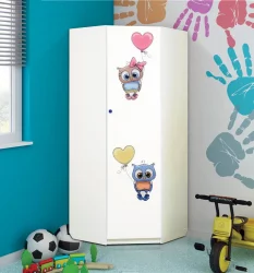 Угловой гардеробный шкаф угловой с фотопечатью Совята 2.2 Белый