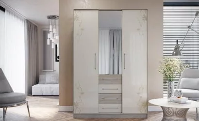 Длинный шкаф Бостон Ясень шимо/Бежевый глянец