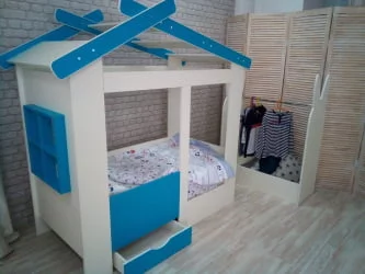 Ящик и ступенька для кровати Теремок Белый-Лазурь