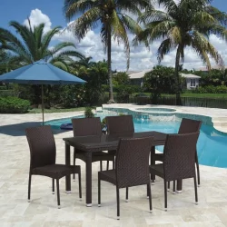 Обеденный комплект плетеной мебели из искусственного ротанга T256A/YC380A-W53 Brown 6Pcs + подушки на стульях