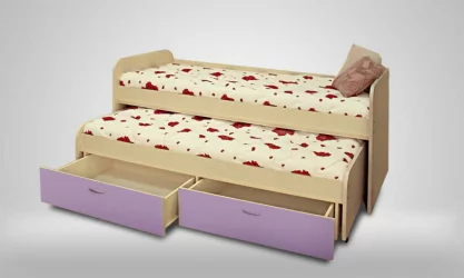 Кровать-чердак Антошка Дуб молочный/Лиловый