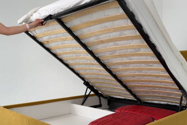 Двуспальная кровать я ящиком Квест с подъем. механизмом ZP.KM1.6-17 медовый (велюр)