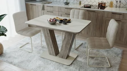 Стеклянный стол Чинзано тип 1 Дуб сонома трюфель/стекло бежевое матовое