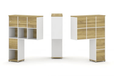 Надставка на стол высокая односторонняя + задняя стенка (8 шт.) + распашной фасад (3 шт.) + блок с 2-мя ящиками (1 шт.) CONCEPT CN.ONV-004 Дуб Винченцо Белый бриллиант Белый металл