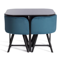 Комплект (стол, 4 стула) QUADRON (mod. PT14) Стол: МДФ/металл, стул: металл/велюр, 100х100х73 см, 69х56х71 см, Blue (синий) HLR62/черный