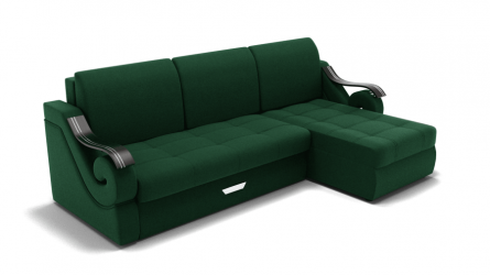 Диван Дубай-2 с оттоманкой угол левый/правый (ЗР) Цвет фасада: Зеленый; Тип: Левый/правый; Материал фасада: Металл/Велюр