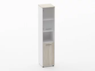 Шкаф 4 узкий верх стеклянная дверь, низ закрытый, с нишей Deka 10.19.18Л Дуб Сантана светлый/Белый