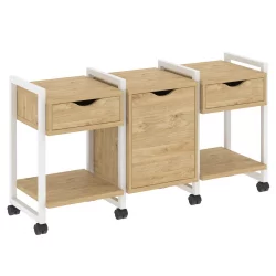 Тумба на колесных опорах наборная. Вариант №6 LOFT VR.L-TN-6.K Металл белый Тиквуд светлый