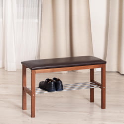 Банкетка BERYL дерево / экокожа, 67*31*49 см, темный орех/коричневый