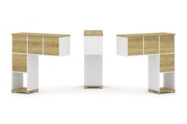 Надставка на стол низкая двухсторонняя + задняя стенка (4 шт.) + распашной фасад (4 шт.) CONCEPT CN.DNN-002 Дуб Винченцо Белый бриллиант Белый металл