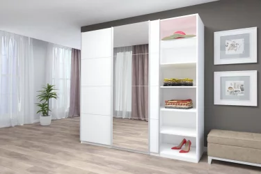 Белый шкаф-купе с зеркалом Прайм 2100 ДСП/Зеркало/ДСП Белый снег