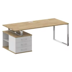 Стол руководителя с опорной тумбой , левый SHIFT SK.SRT-200 (L) Тиквуд Светлый/Белый Бриллиант