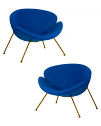Кресло дизайнерское DOBRIN EMILY (синяя ткань AF6, золотое основание) 2 шт