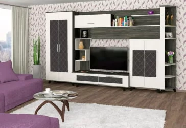 Классическая стенка в гостиную Элена Лайт 1 Ясень Черный Бодега Белый