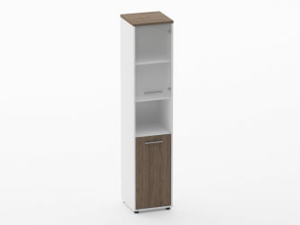 Шкаф 4 узкий верх стеклянная дверь, низ закрытый, с нишей Deka 10.19.18Пр Дуб Верцаска/Белый