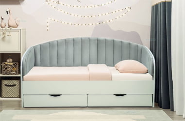 Кровать с продольной мягкой спинкой Софа №12.1 (800х1600) Дуб Сонома светлый Велюр 070