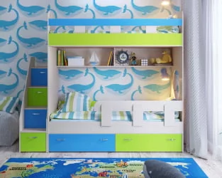 Кровать Юниор 1 дуб,лайм,голубой