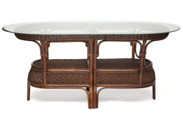 Комплект обеденный ANDREA GRAND (стол со стеклом+6 кресел+ подушки) Pecan Washed (античн. орех), Ткань рубчик, цвет кремовый