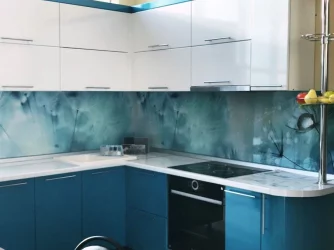 Глянцевый фартук с эффектом мерцания (КОМПОЗИТ) Одуванчики синие