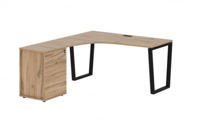 Стол эргономичный с тумбой левый EDIS EVCET 1518 L Дуб Денвер светлый Черный