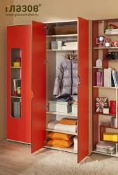 Шкаф для одежды и белья Автобус 4 Дуб Сонома/Красный (молодежная)