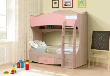 Двухъярусная кровать для девочки двухъярусная Юниор-7 Ясень шимо светлый/Ярко-розовый