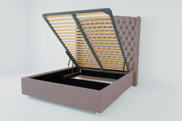 Мягкая интерьерная кровать "Берлин Люкс" с подъемным механизмом Материал фасада: Велюр; Спальное место: 2000х2000 мм; Цвет фасада: Темно серый; Цвет корпуса: Темно серый 