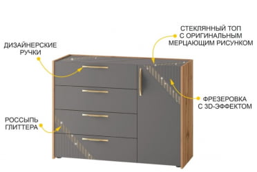 Тумба-комод Монако 902.23 Дуб Вотан Оникс Графит