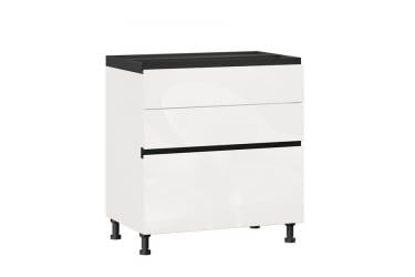 Тумба кухонная 800 с 3 ящиками ЛЮКС (4) Шервуд ЛД 281.800.000.152 Белый Белый глянец