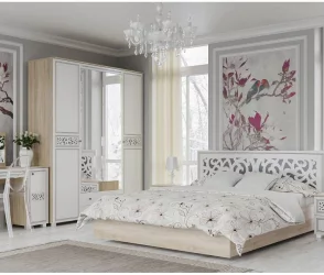 Кровать 1,6 м без ортопеда Мадлен 08 Дуб сонома светлый Ясень белый Золото