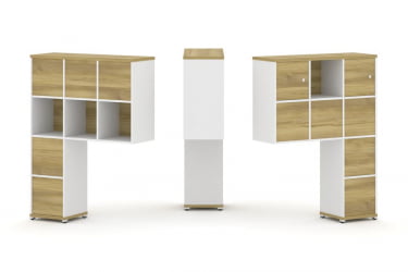 Надставка на стол высокая двухсторонняя + задняя стенка (8 шт.) + блок с 1-м ящиком (2 шт.) + распашной фасад (2 шт.) CONCEPT CN.DNV-007 Дуб Винченцо Белый бриллиант Белый металл